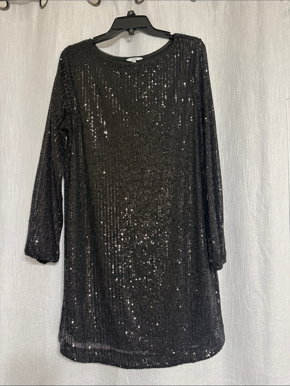 Crown and Ivy PM Black Sequin Long Sleeve Shift Dress optional belt - Picture 1 of 11